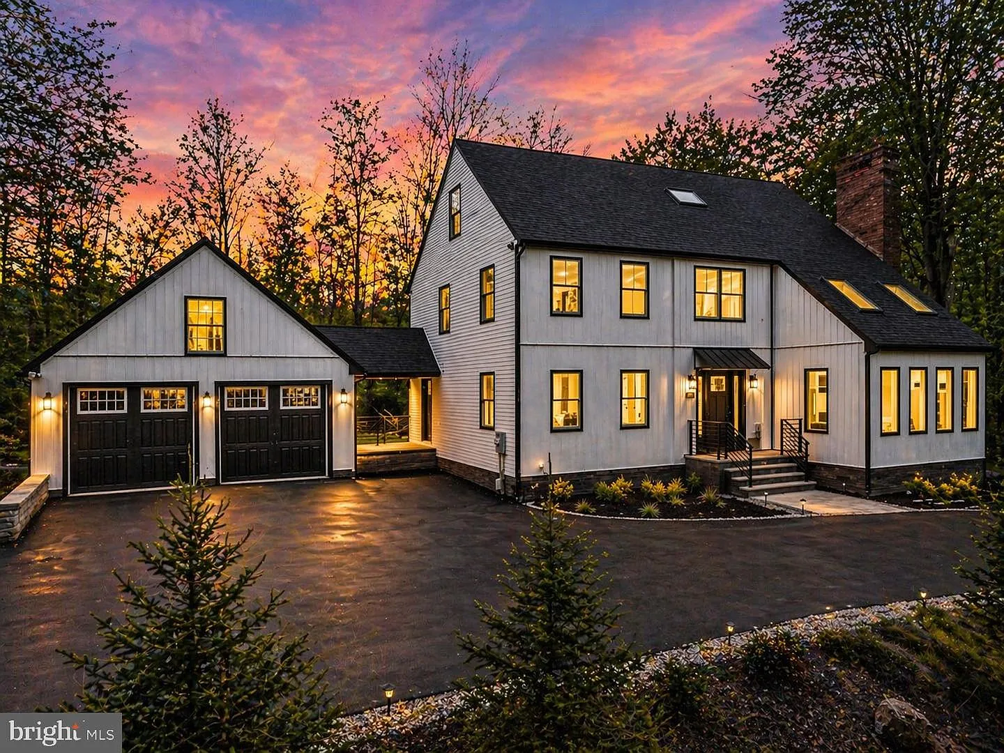 Luxury residential exterior at twilight
